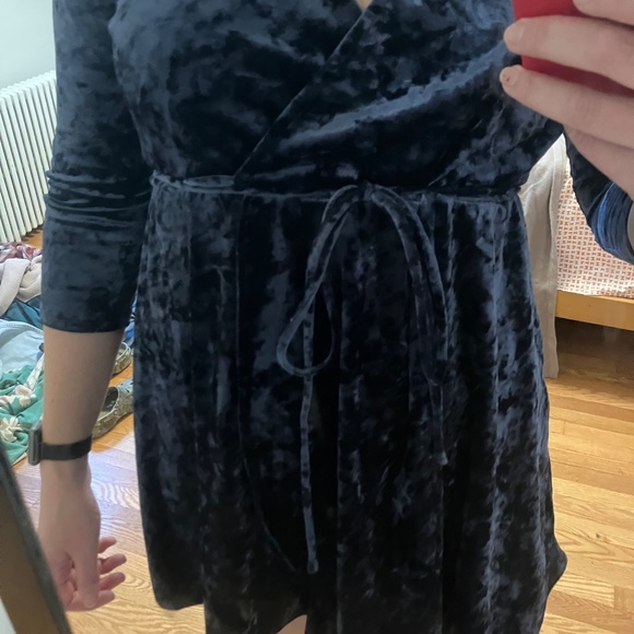 Blue Velvet Mini Wrap Dress - Picture 4 of 6